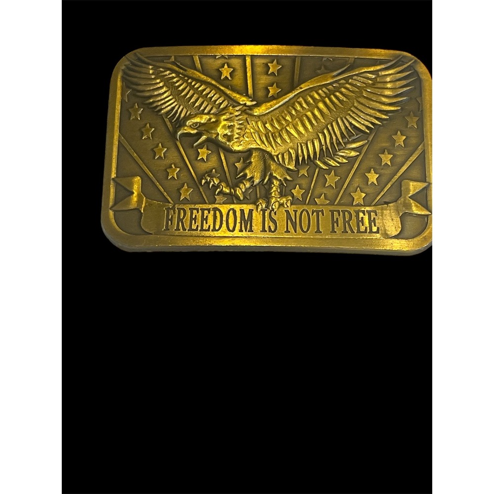 Freedom is not Free Brass Raised Eagle Belt Buckle 3"